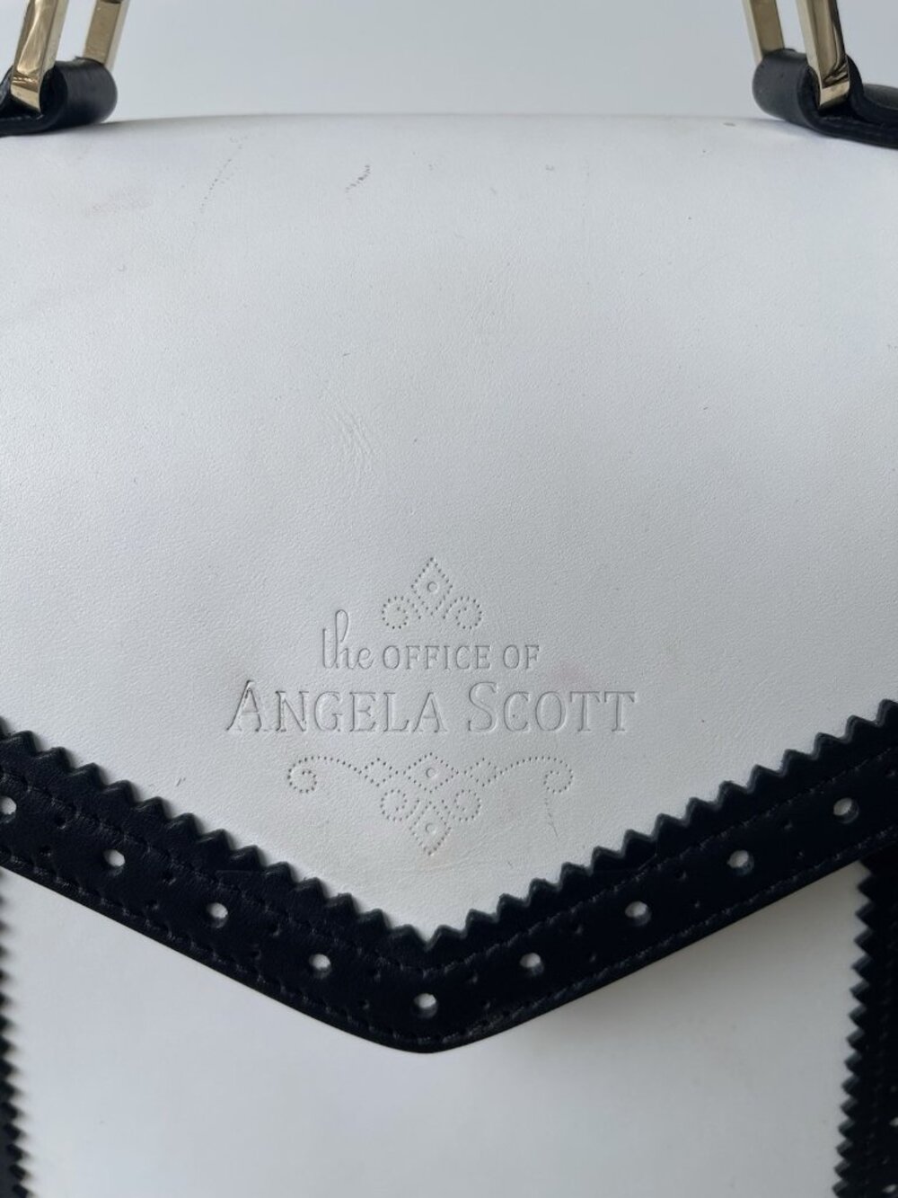 The Office of Angela Scott The Babe Black White Leather Top Handle Bag Italy - Picture 6 of 11